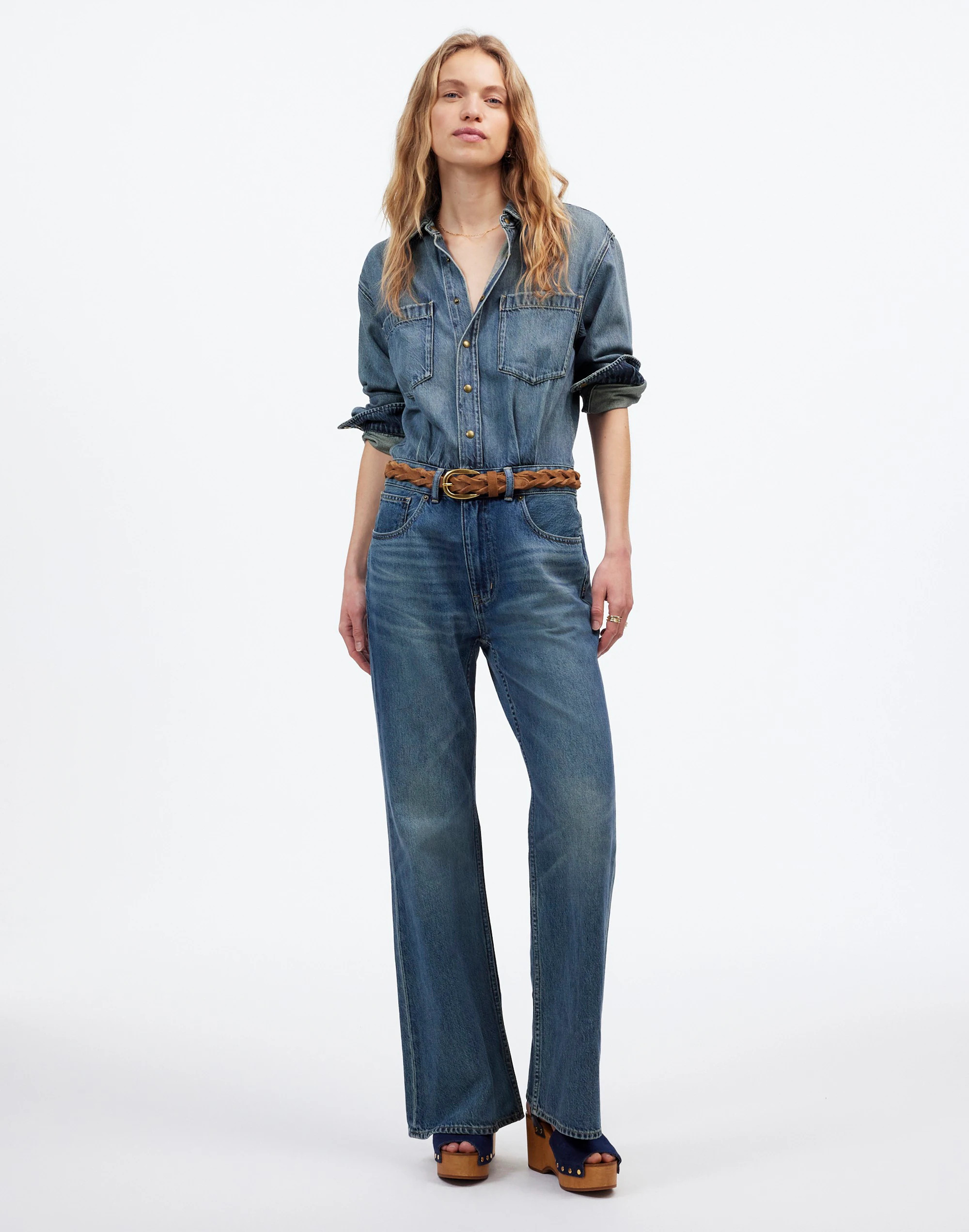 Denim Relaxed Flare Jumpsuit in Croswell Wash | Madewell