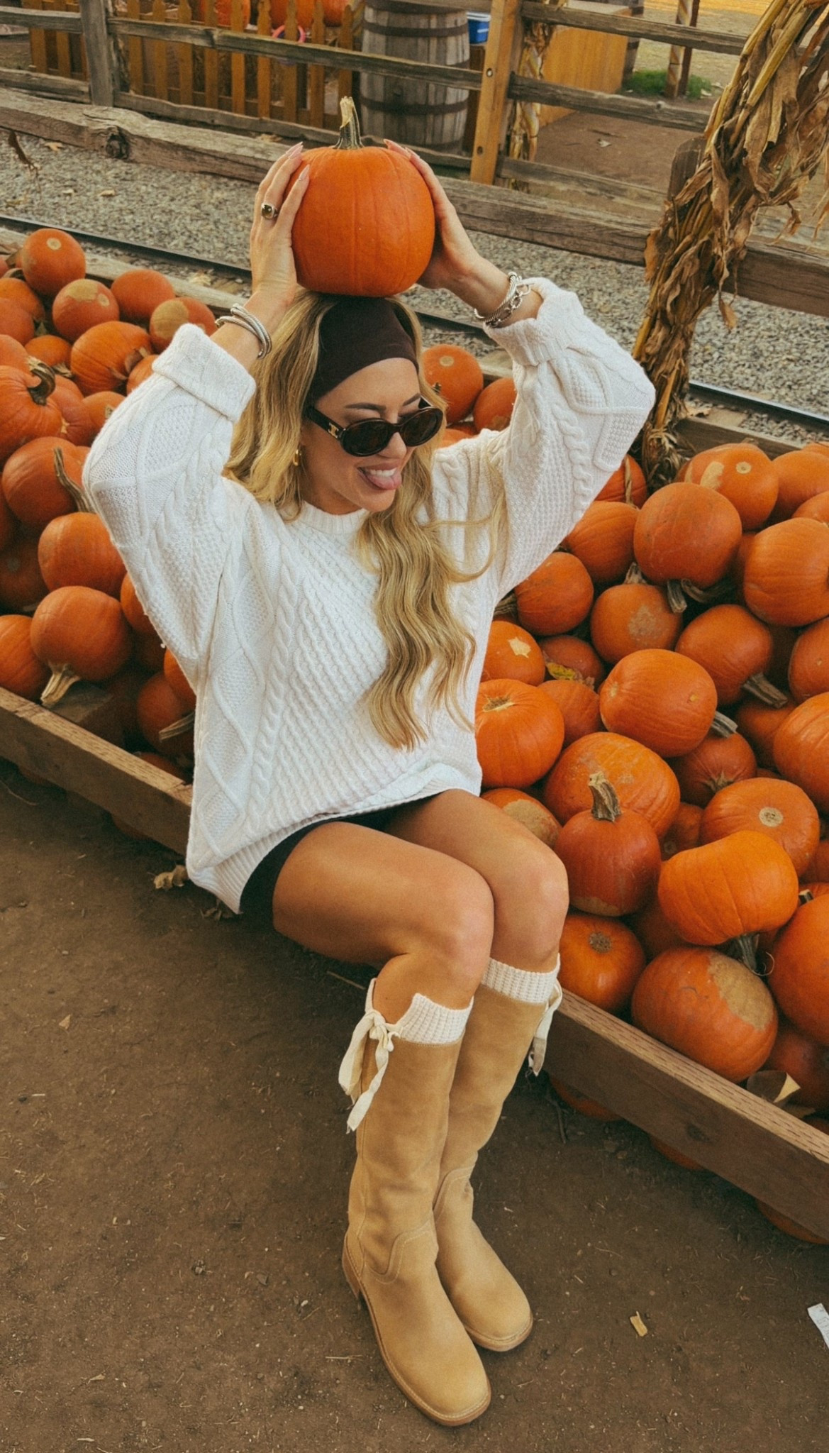 The cutest fall outfit! Love pairing boots, a sweater, and a skirt🤎 Wearing a medium in the sweater for a more cozy, oversized fit. 

#LTKSeasonal #LTKBeauty #LTKStyleTip