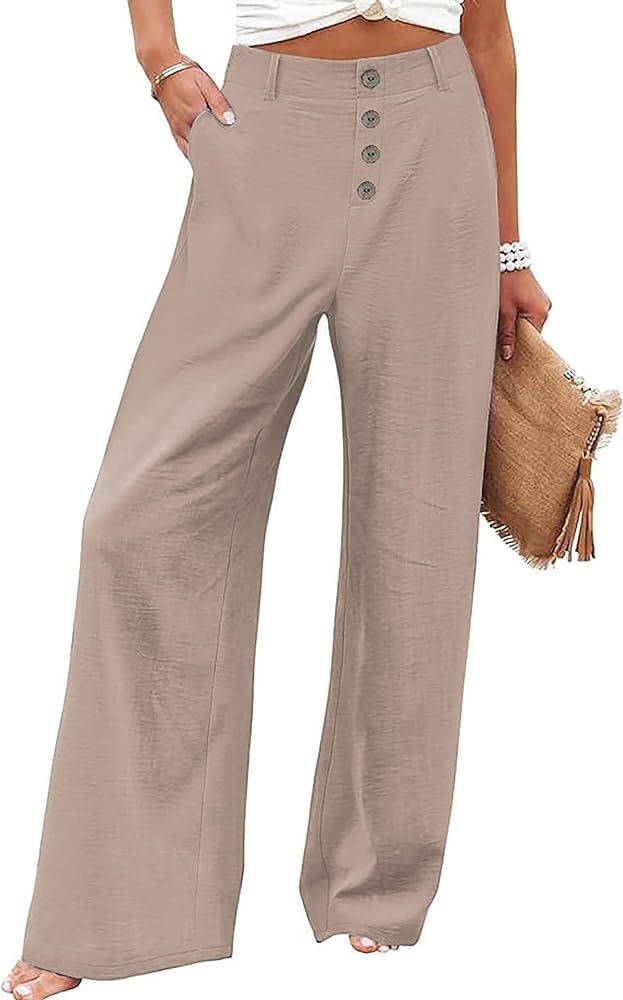 Palazzo Pants for Women Dressy High Waisted Wide Leg Business Casual Work Pants with Pockets | Amazon (US)