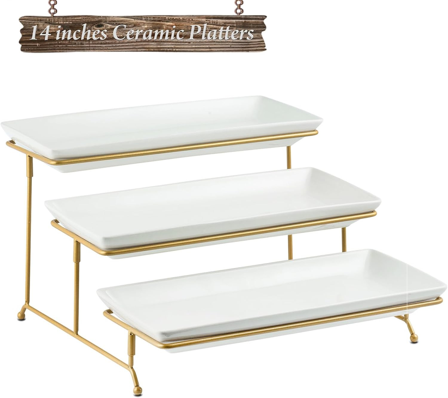 YHOSSEUN 3 Tier Serving Tray for Party, Tiered Serving Platters and Trays, 14 Inch Tiered Tray St... | Amazon (US)