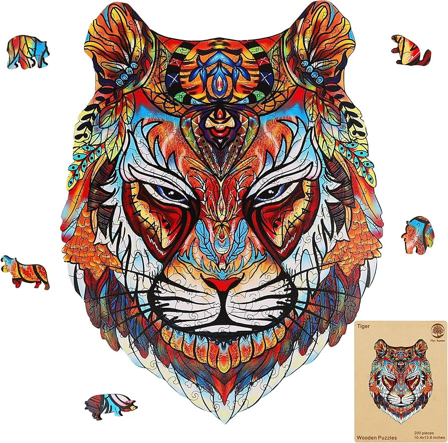 Mys Aurora Original Wooden Jigsaw Puzzles - Jungle Tiger, 150 Pcs Medium Size 7.3" x 9.6", Unique... | Amazon (US)