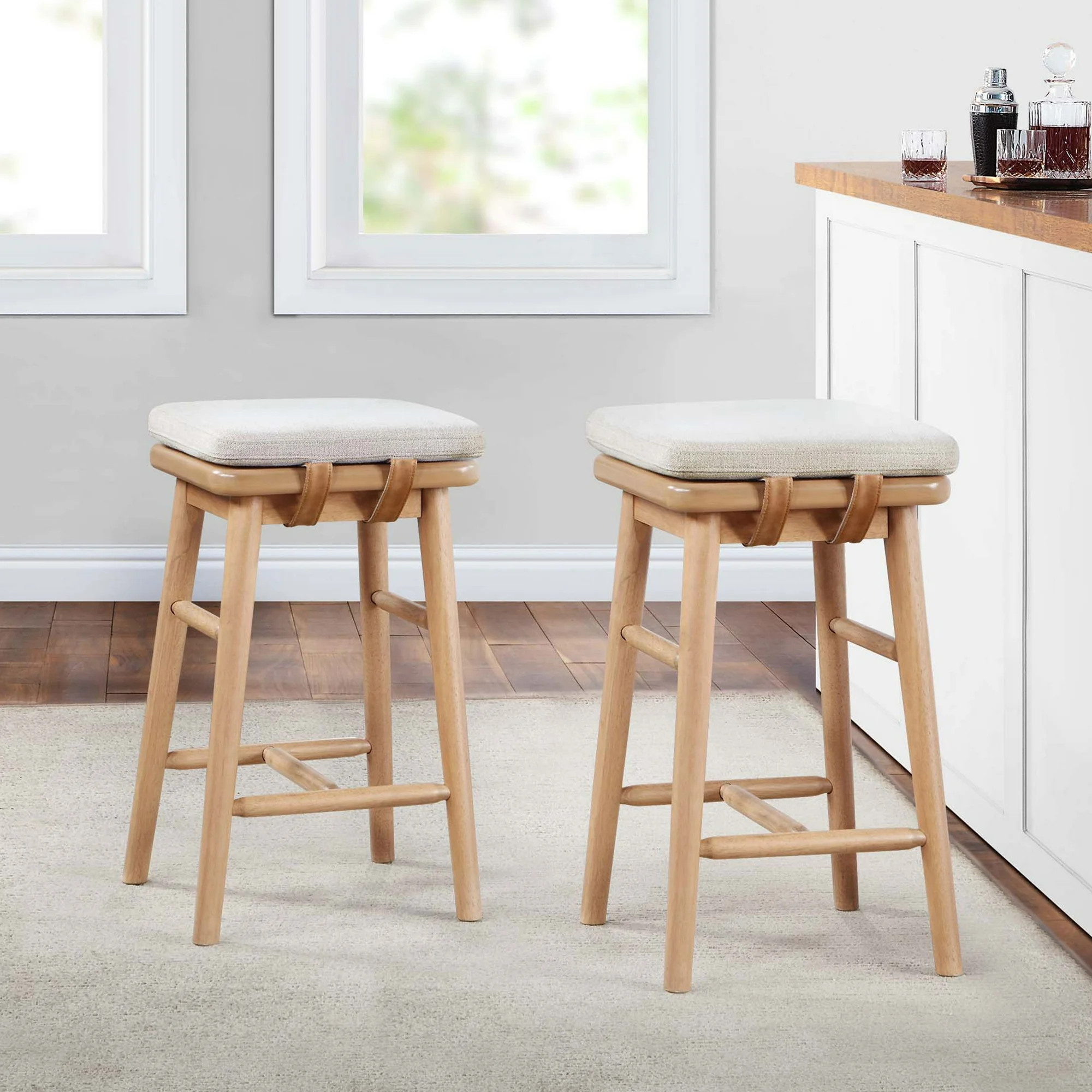 Better Homes & Gardens Springwood Barstool, Set of 2, Light Honey Finish - Walmart.com | Walmart (US)