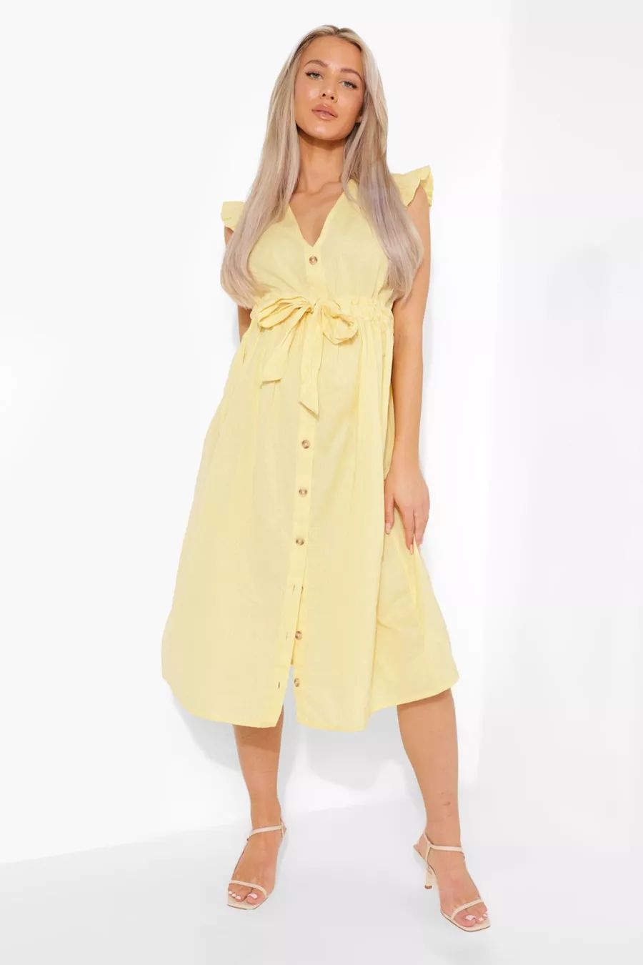 Maternity Cotton Button Down Midi Dress | Boohoo.com (US & CA)