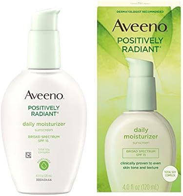 Aveeno Positively Radiant Daily Face Moisturizer with Broad Spectrum SPF 15 Sunscreen and Soy Ext... | Amazon (US)