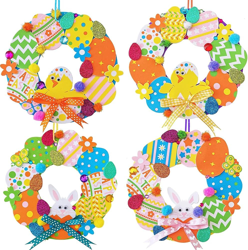 12 Sets Easter Wreath Signs Decorations DIY Foam Easter Craft Kits Easter Eggs Bunny Chick Foam S... | Amazon (US)