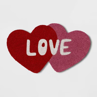 1'6"x2'6" Valentine's Day Heart Shaped Coir Doormat Red/Pink - Threshold™ | Target