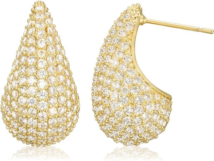 SWEETV Chunky Gold Hoop Earrings, Teardrop CZ 14K Gold Plated Hoop Earrings for Women Trendy, Sta... | Amazon (US)