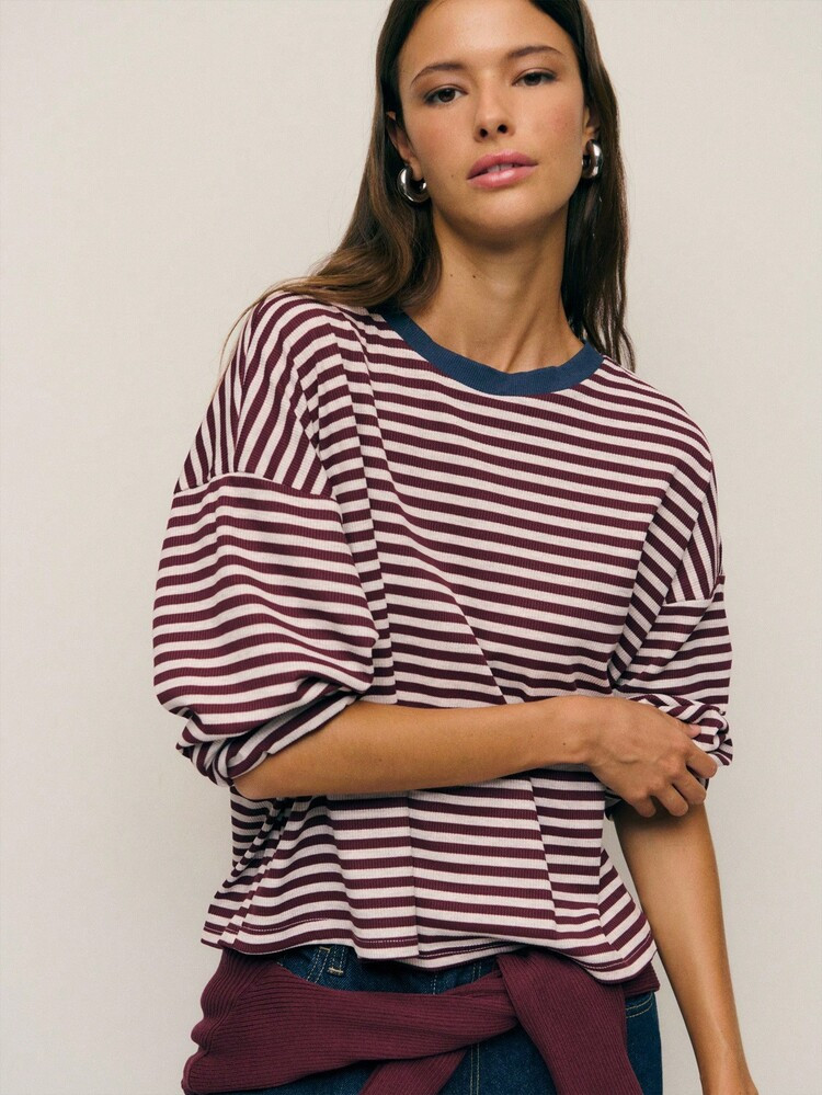 Nöista Nöista Burgundy Stripe Long Sleeve Tee Adds A Pop Of Color To Fall Outfits Women Want An... | SHEIN
