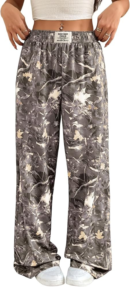 ZAFUL Women's Camo Sweatpants Y2K Elastic High Waisted Wide Leg Casual Straight Cargo Pants Jogge... | Amazon (US)