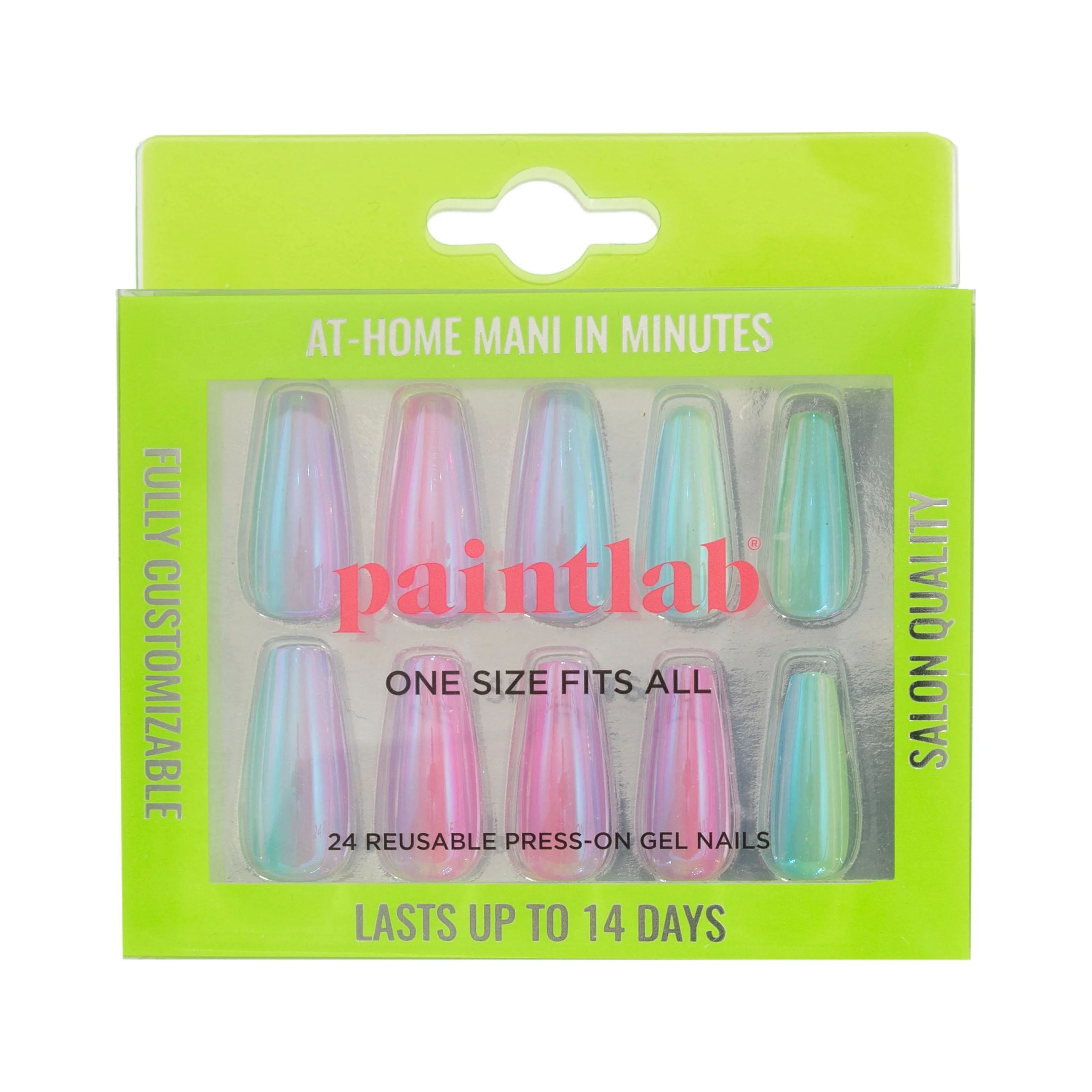 PaintLab Reusable Press-on Gel Nails Kit, Coffin Shape, Check You Out Metallic Rainbow, 30 Count ... | Walmart (US)