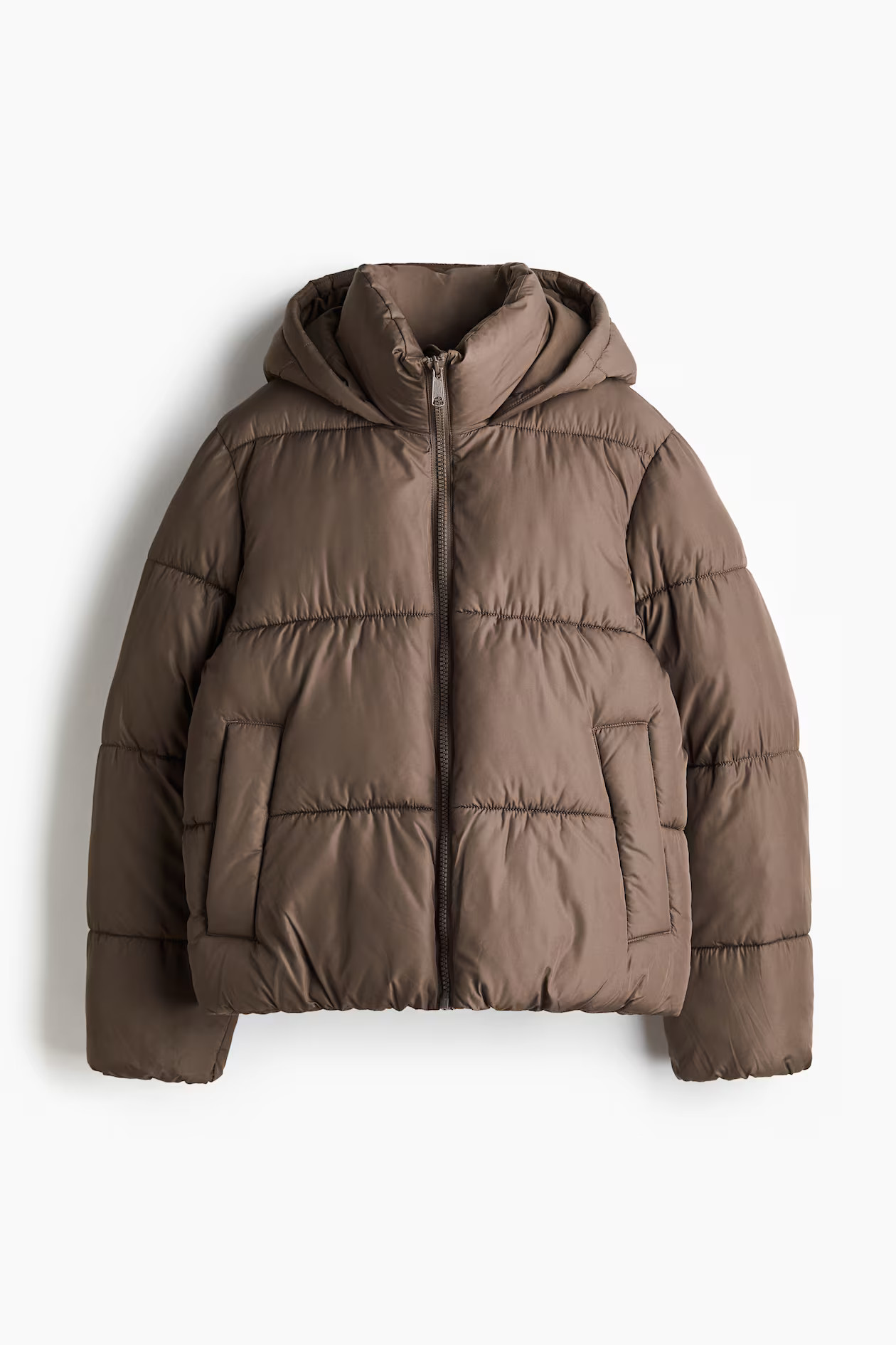 Hooded puffer jacket - Dark beige - Ladies | H&M GB | H&M (UK, MY, IN, SG, PH, TW, HK)