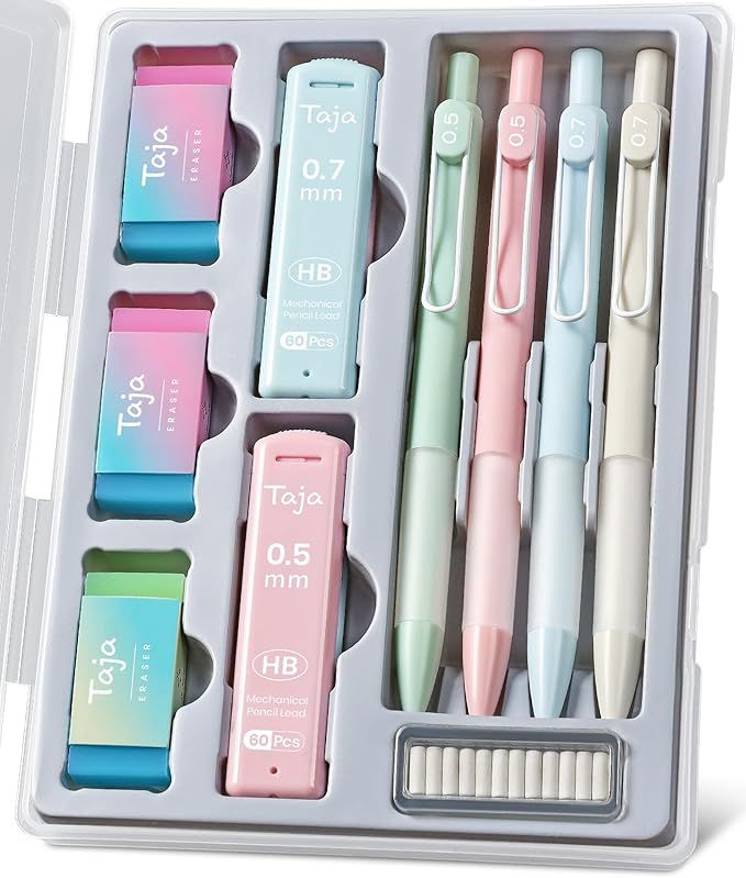 Cute Mechanical Pencil Set, 4 Pcs Pastel Mechanical Pencils 0.7 & 0.5mm with 4 Tube Leads 3 Erase... | Amazon (US)