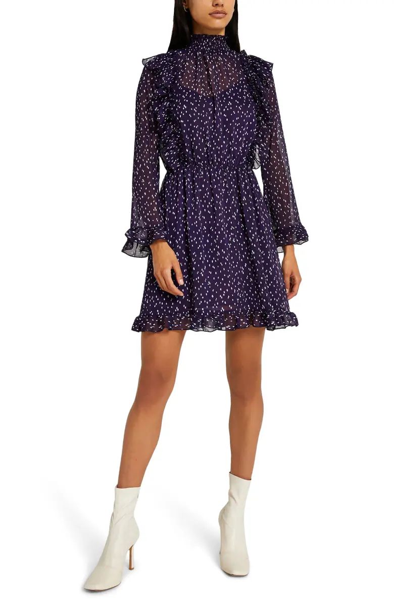 Dot Print Long Sleeve Mini Tea Dress | Nordstrom | Nordstrom