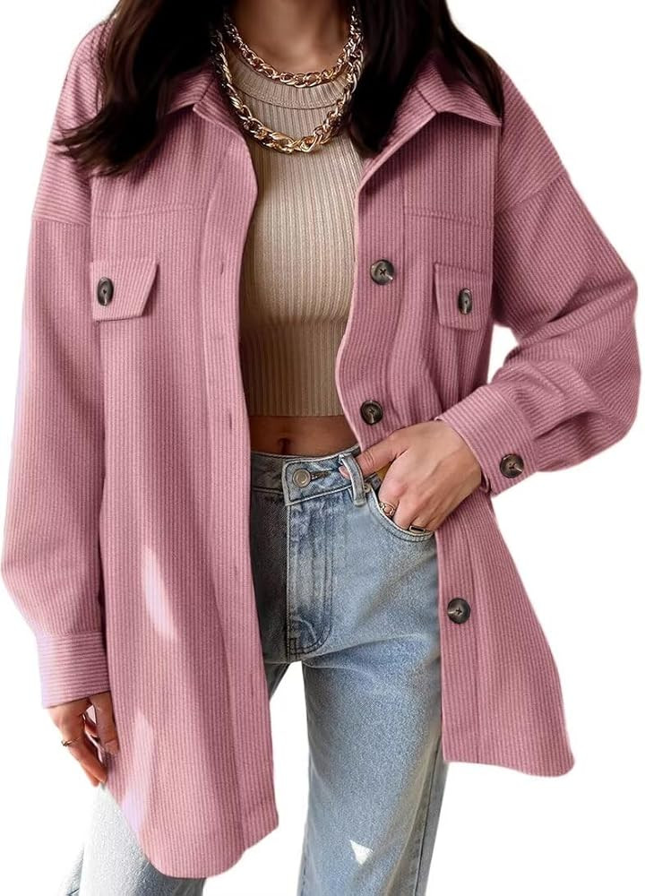 VICHYIE Womens Corduroy Shacket Blouses Button Down Shirts Pocket Long Sleeves Tops Jacket Coats | Amazon (US)