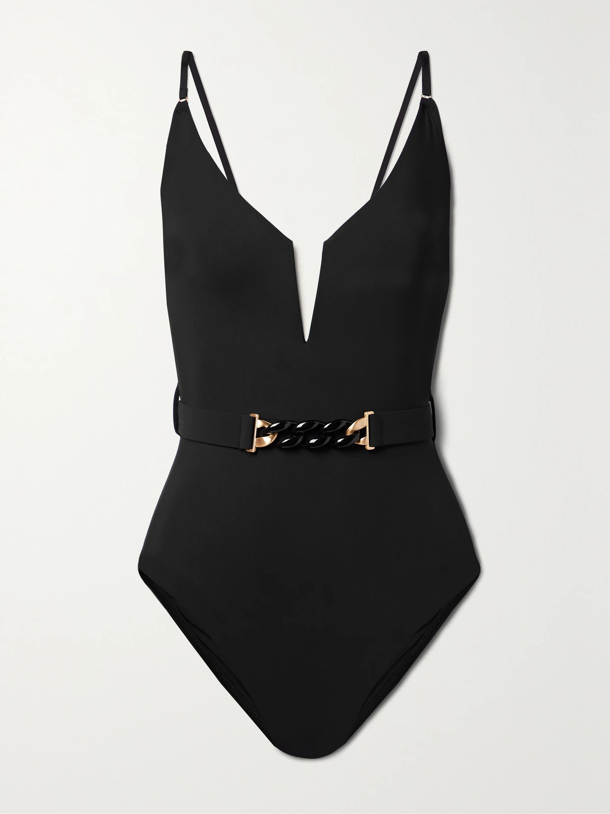Zimmermann - Devi Belted Chain-embellished Swimsuit - Black | NET-A-PORTER (US)