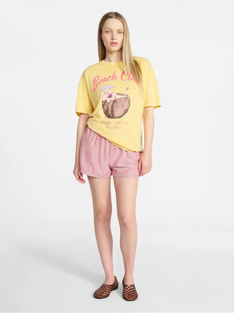 No Boundaries Graphic Oversized Boyfriend Tee, Women's XXS-XXL | Walmart (US)