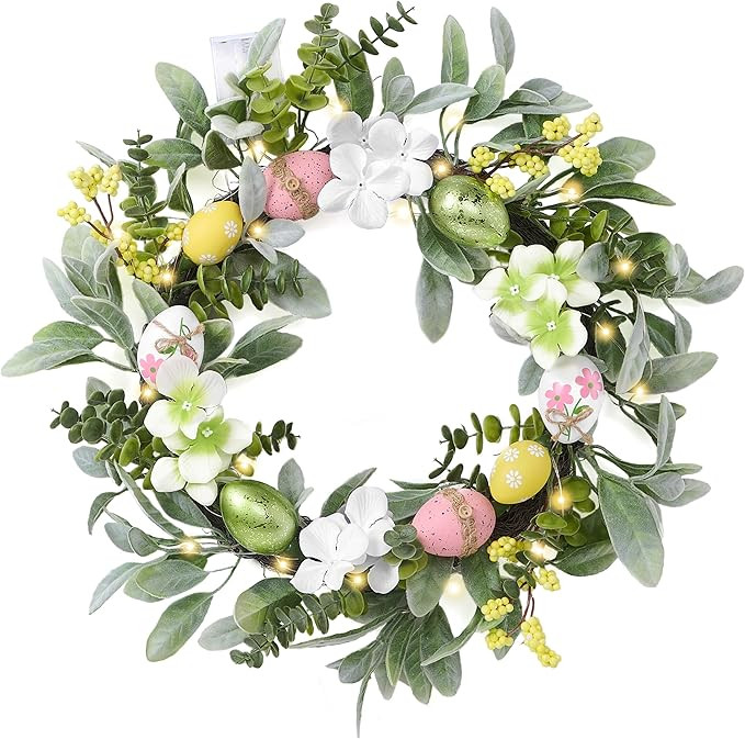 Valery Madelyn 18'' Lighted Easter Wreaths for Front Door, Pre-lit Spring Door Wreath with Pastel... | Amazon (US)