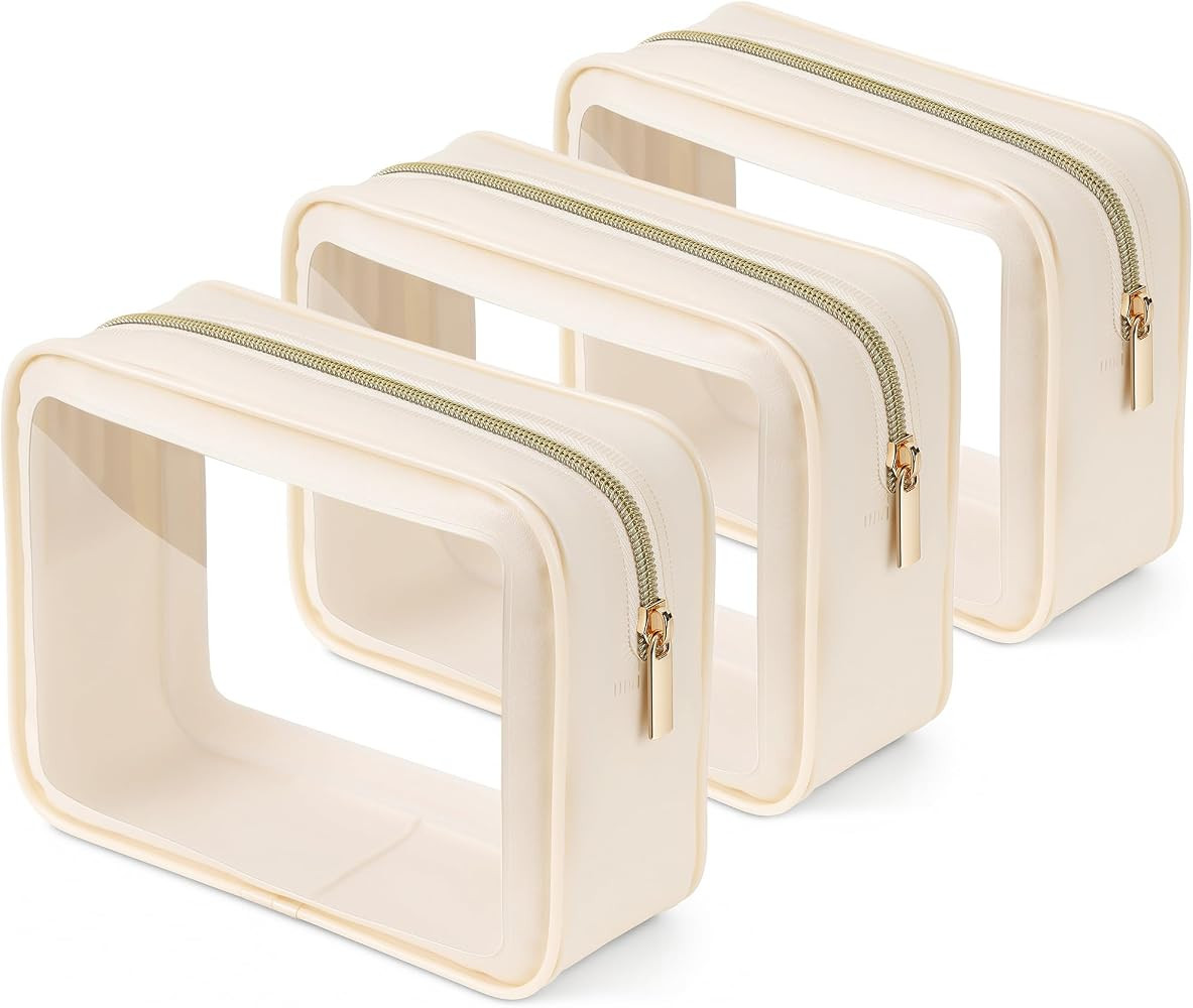 Clear Toiletry Bag, TSA Approved Makeup Bag, 3 Pack, Beige | Amazon (US)