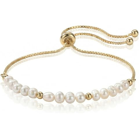 Dainty Pearl Chain Bracelets 14K Gold Bracelet for Women Adjustable Baroque Culture Jewelry Gifts... | Amazon (US)