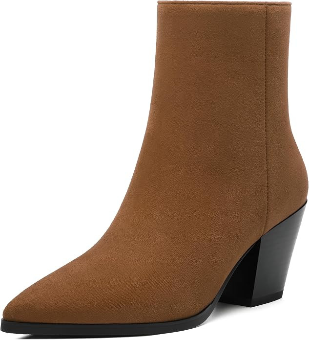 NUMALEO Womens Ankle Boots Chunky Low Heel Pointed Toe Heeled Booties Side Zipper Comfy Fall Wint... | Amazon (US)