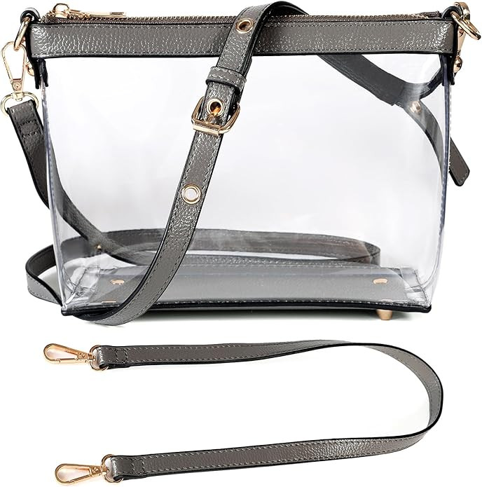 Y&R Direct 3-IN-1 Clear Zipper Crossbody Bag with Vegan Leather Trim Clear Purse for Stadium Fest... | Amazon (US)