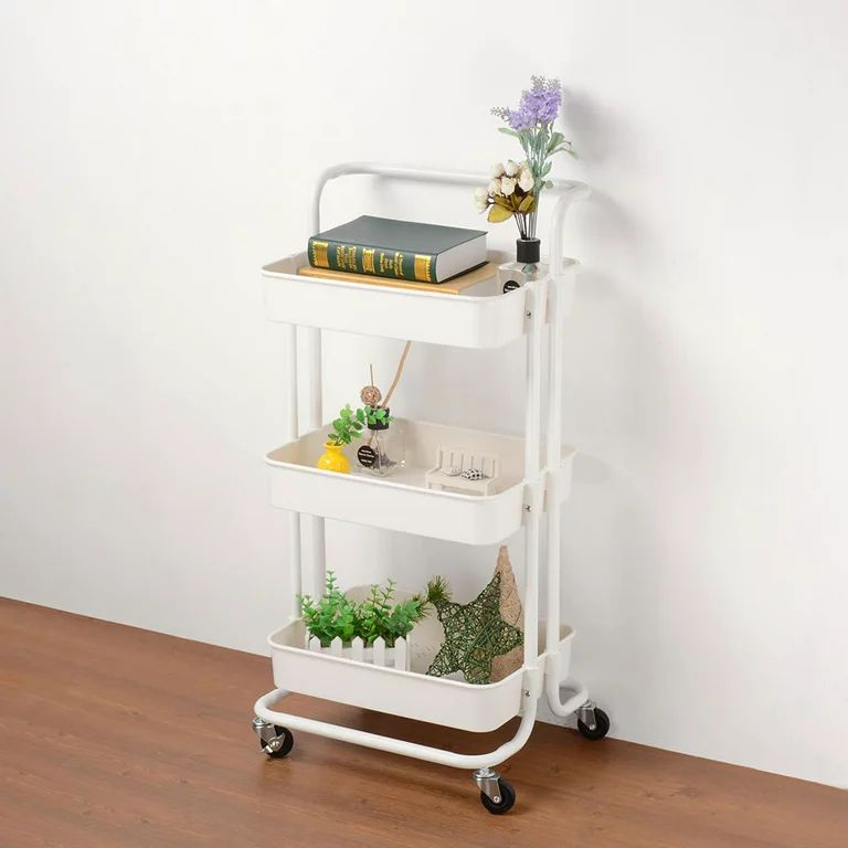 Aquaterior 3 Tiers Rolling Utility Cart Mobile Organizer Kitchen Basket Storage Trolley Shelving ... | Walmart (US)