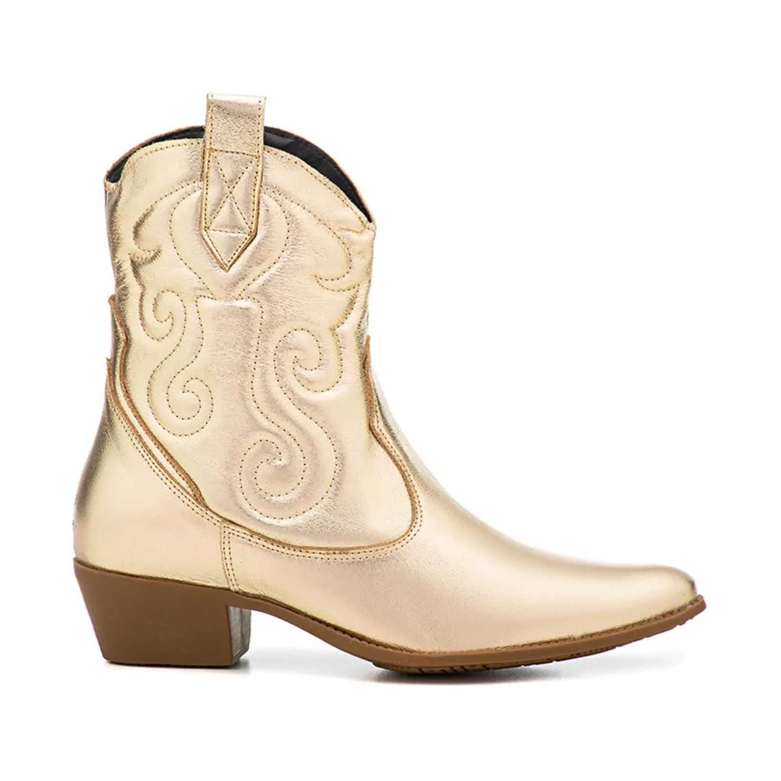 Bota Country Western Couro Metalizado Bordado Cano Médio SB Shoes CT-830 Ouro Ligth | Dafiti (BR)