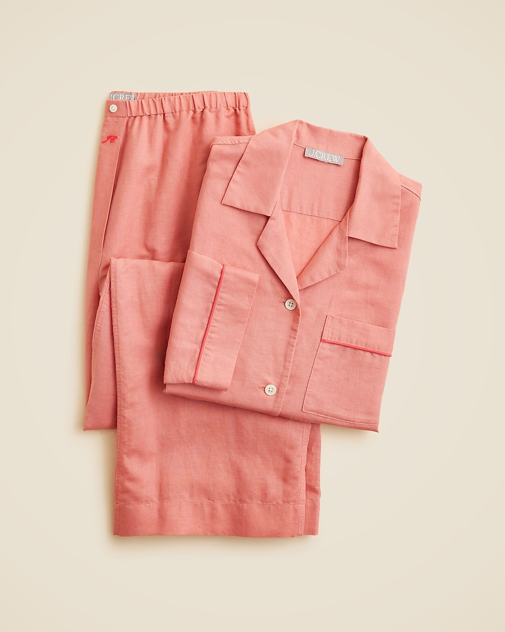 Long-sleeve pajama pant set in linen-cotton blend | J. Crew US