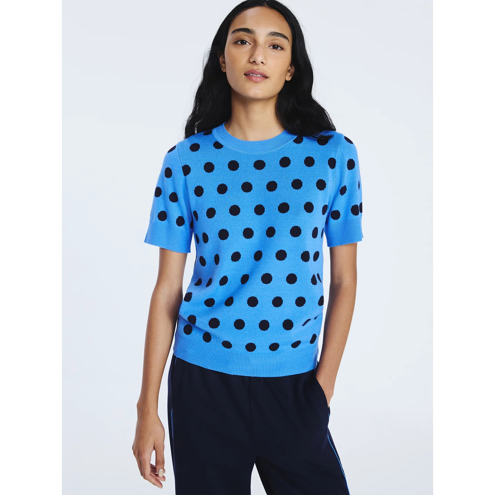 Free Assembly Women's and Women's Plus Cozy Yarn Shrunken Sweater Tee with Short Sleeves, Solid &... | Walmart (US)