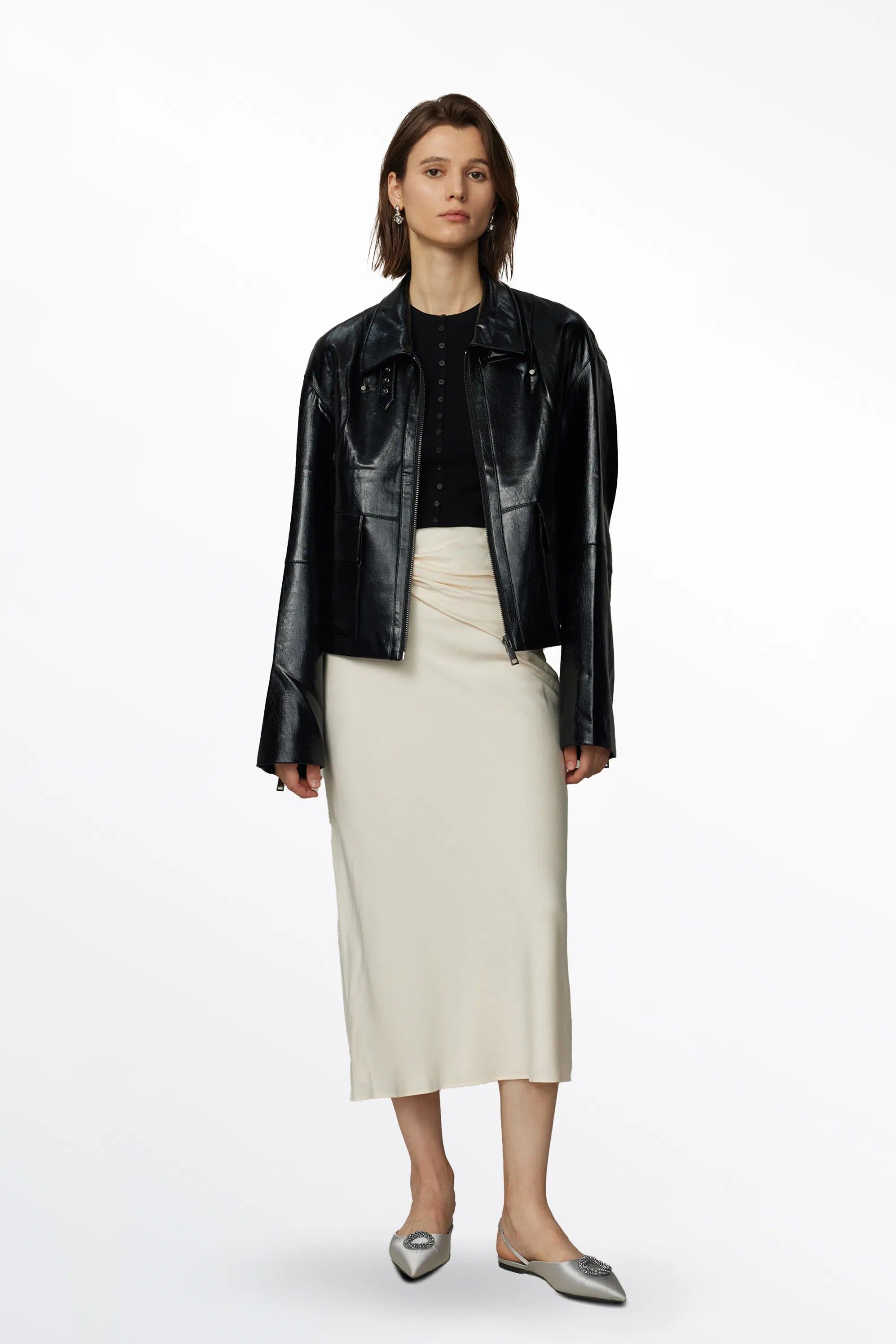 Rita Zip-Up Jacket in Faux Lambskin Leather | Fabrique