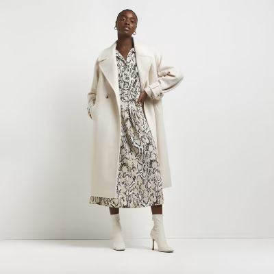 Cream double breasted coat | River Island (UK & IE)