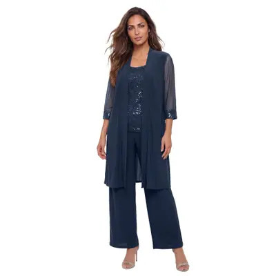 Roaman's Plus-Size 3 Piece Knit Embellished Pant Set in Navy at Nordstrom, Size 26 | Nordstrom