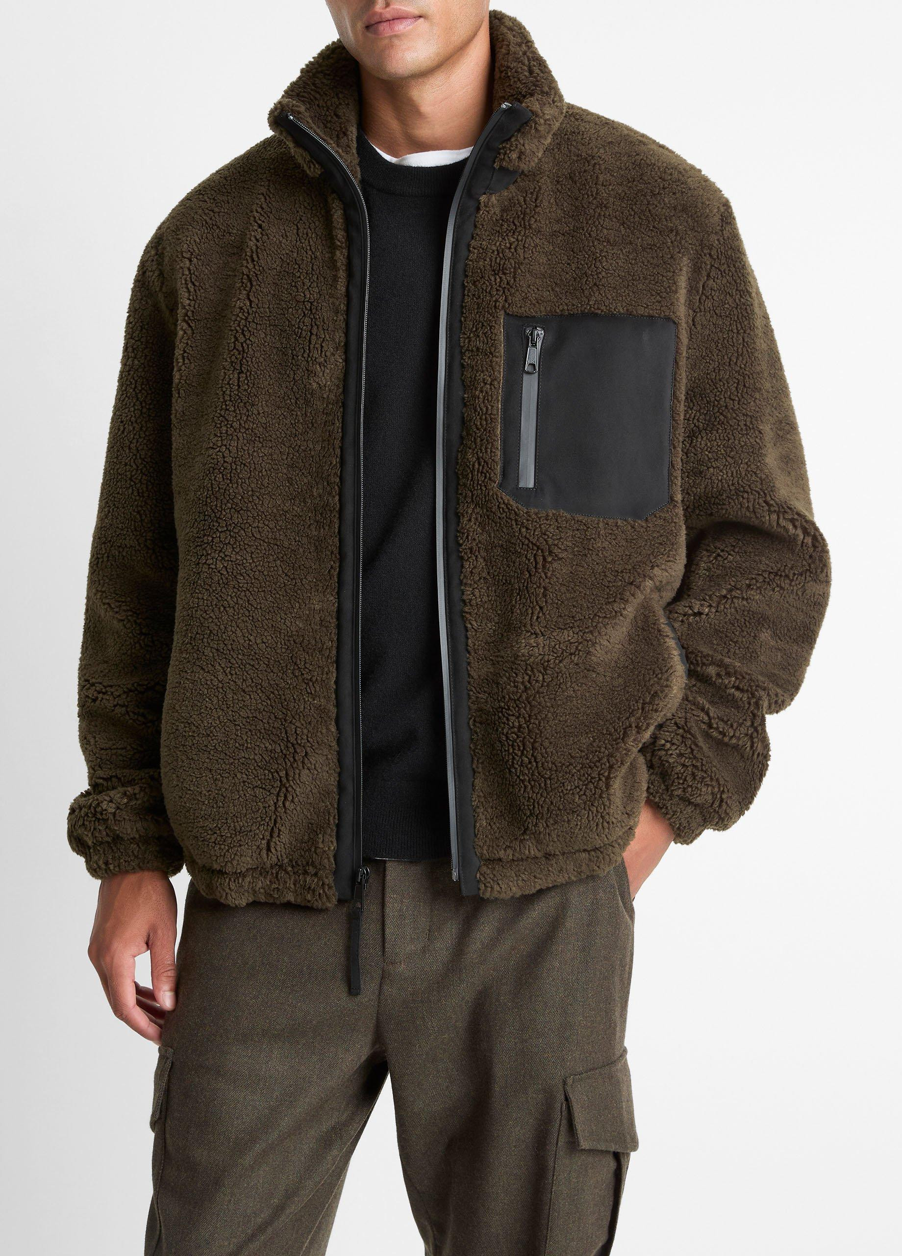 Men's Sherpa Zip Jacket, Dark Leaf, Size XXL Vince | Vince LLC