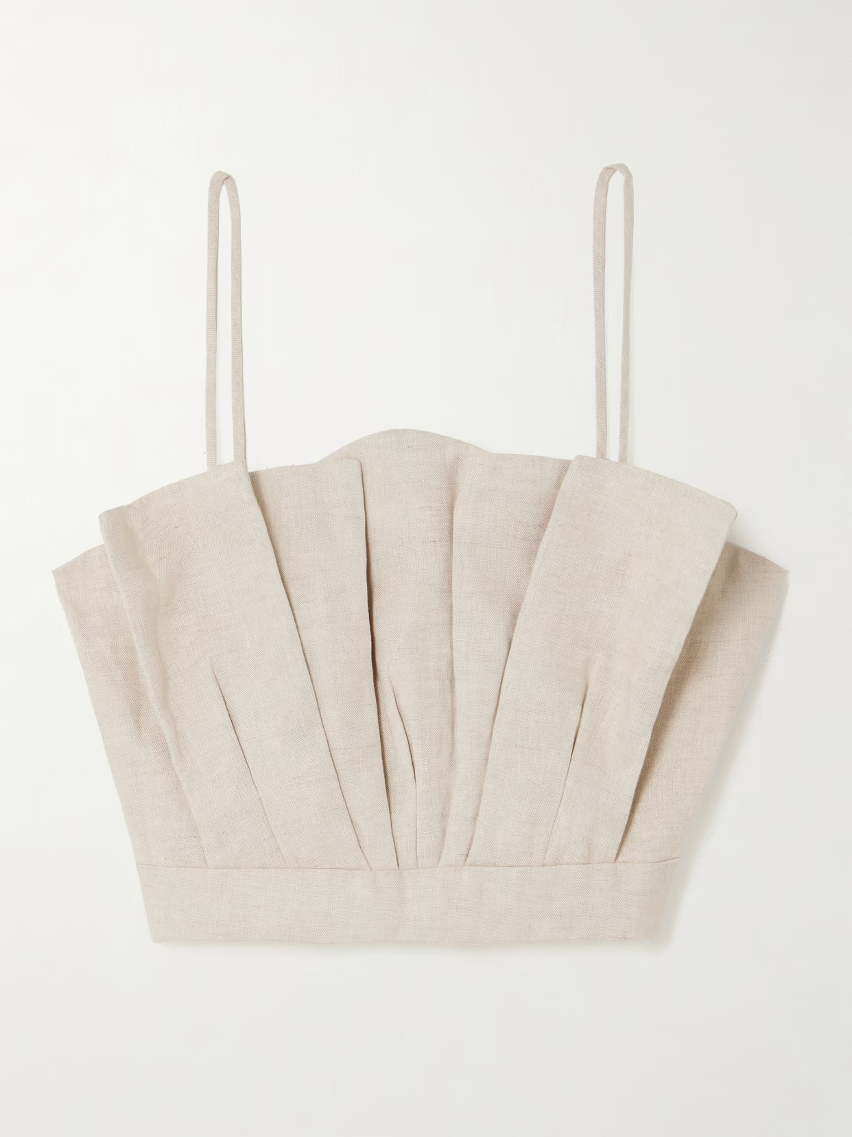 Andres Otalora - Amapolas Pleated Linen Bustier Top - Neutrals | NET-A-PORTER (US)