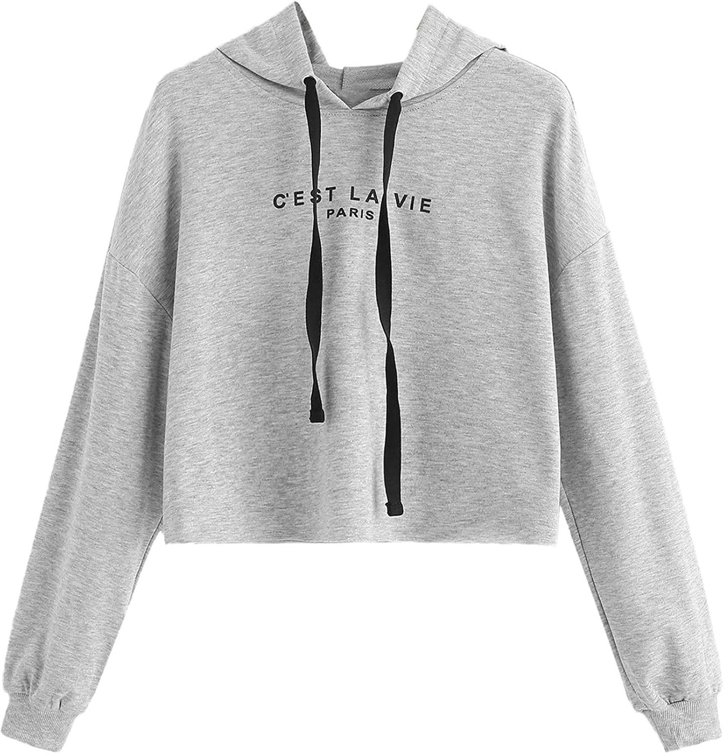 SweatyRocks Women's Letter Print Casual Long Sleeve Crop Top Sweatshirt Hoodies | Amazon (US)