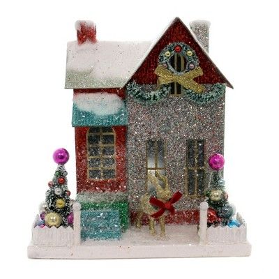 Cody Foster 11.0" Merry & Bright Glitter Cottage Putz House Reindeer Christmas  -  Decorative Fig... | Target