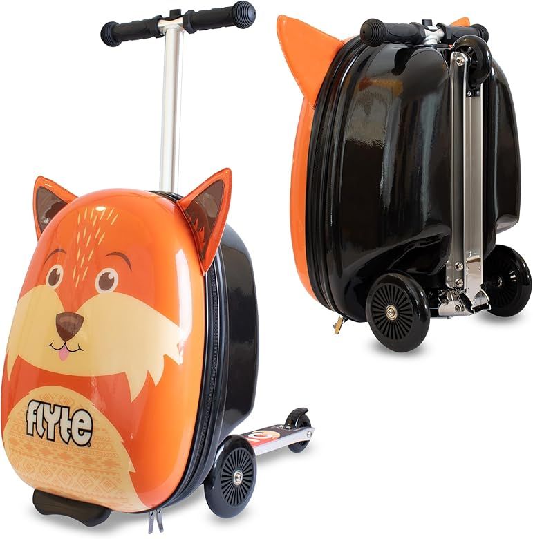 Flyte Scooter Suitcase Folding Kids Luggage – Frazer the Fox, 18 Inch Hardshell, Ride On with W... | Amazon (US)