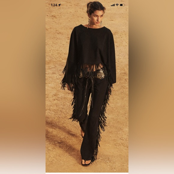 Zara Limited Edition 100% suede leather fringed pant and cape | Poshmark