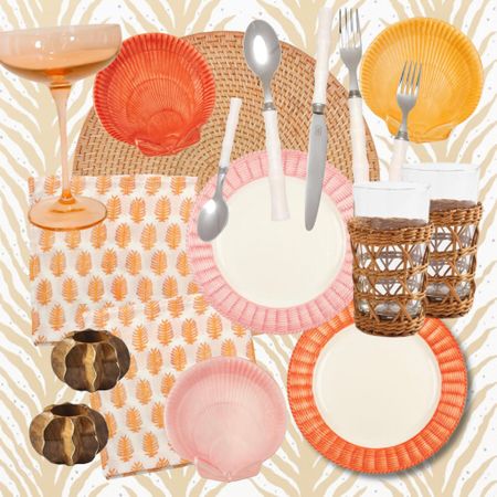 Tablescape inspo; dinner party; block print table linens; napkin rings; dinnerware; outdoor dining; martini glass; rattan; woven placemat; bamboo flatware 

#LTKGiftGuide #LTKhome #LTKFind