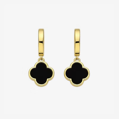 Noir Clover Drop Earrings Gold Plated with Black, Green, and Pearl Enamel Clovers | Target