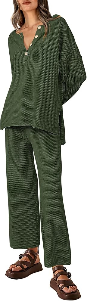 PRETTYGARDEN Women's 2 Piece Tracksuit Outfits 2023 Fall Knit Sweater And Wide Leg Pants Sweatsui... | Amazon (US)