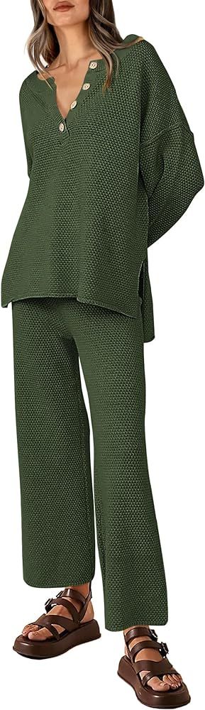 PRETTYGARDEN Women's 2 Piece Tracksuit Outfits 2023 Fall Knit Sweater And Wide Leg Pants Sweatsui... | Amazon (US)