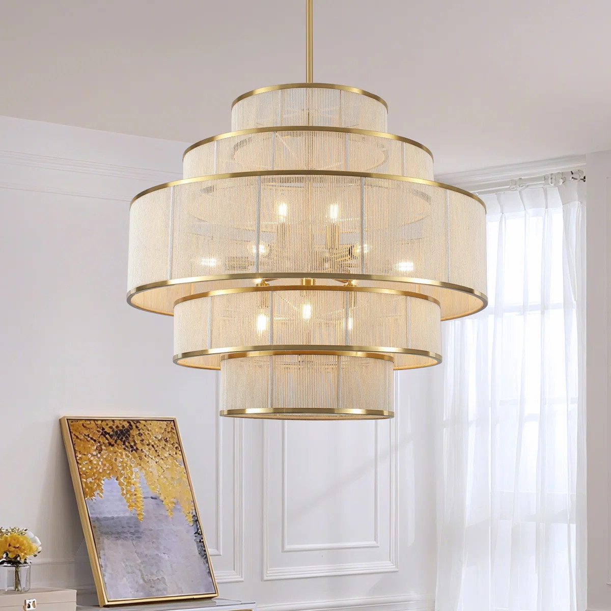 12-Light  Boho 5-Tier Hand Woven Rattan Drum Chandelier | Wayfair North America