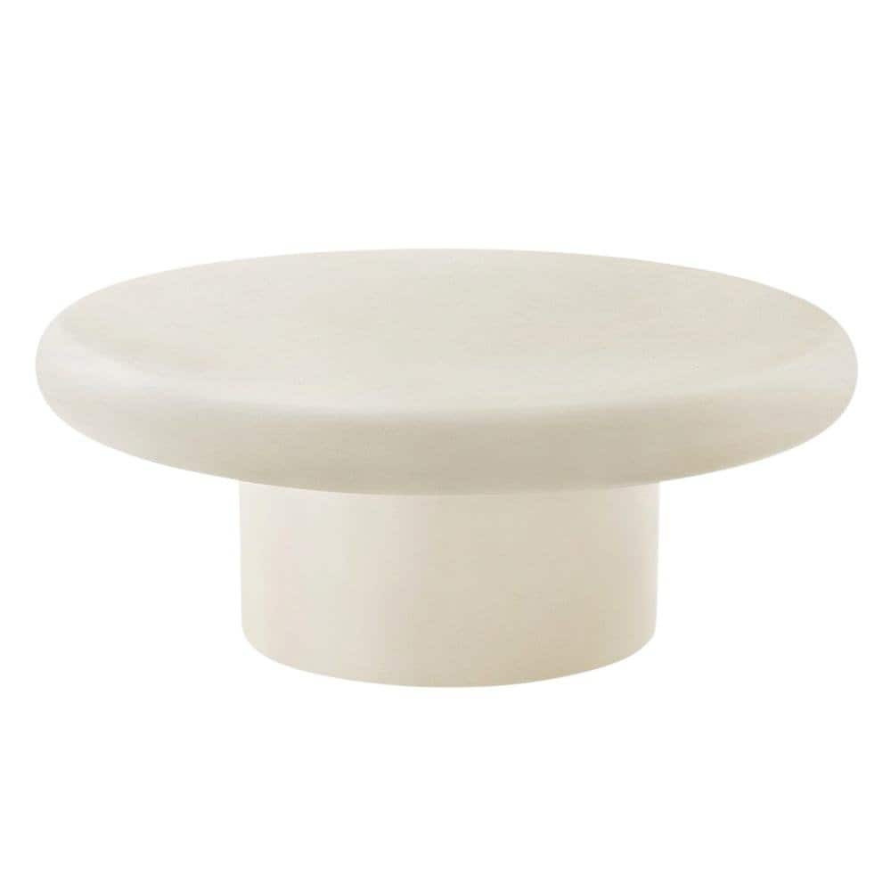 Outdoor Escape - Outdoor Concrete Round Coffee Table with Durable Surface - White | Best Buy U.S.
