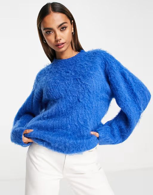 ASOS DESIGN oversized sweater in brushed yarn in cobalt blue | ASOS (Global)