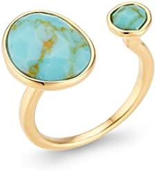 MJLULU Bold 14K Gold-Plated Statement Ring with Eye-Catching Simulated Blue Turquoise - Hypoaller... | Amazon (US)