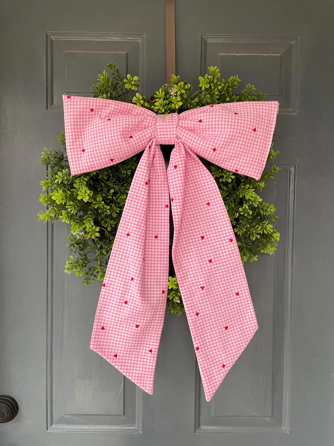 Heart Plaid Wreath Bow, Valentine Wreath Bow, Heart Sash for Wreath, Pink and Red Bow, Mailbox Bo... | Etsy (US)