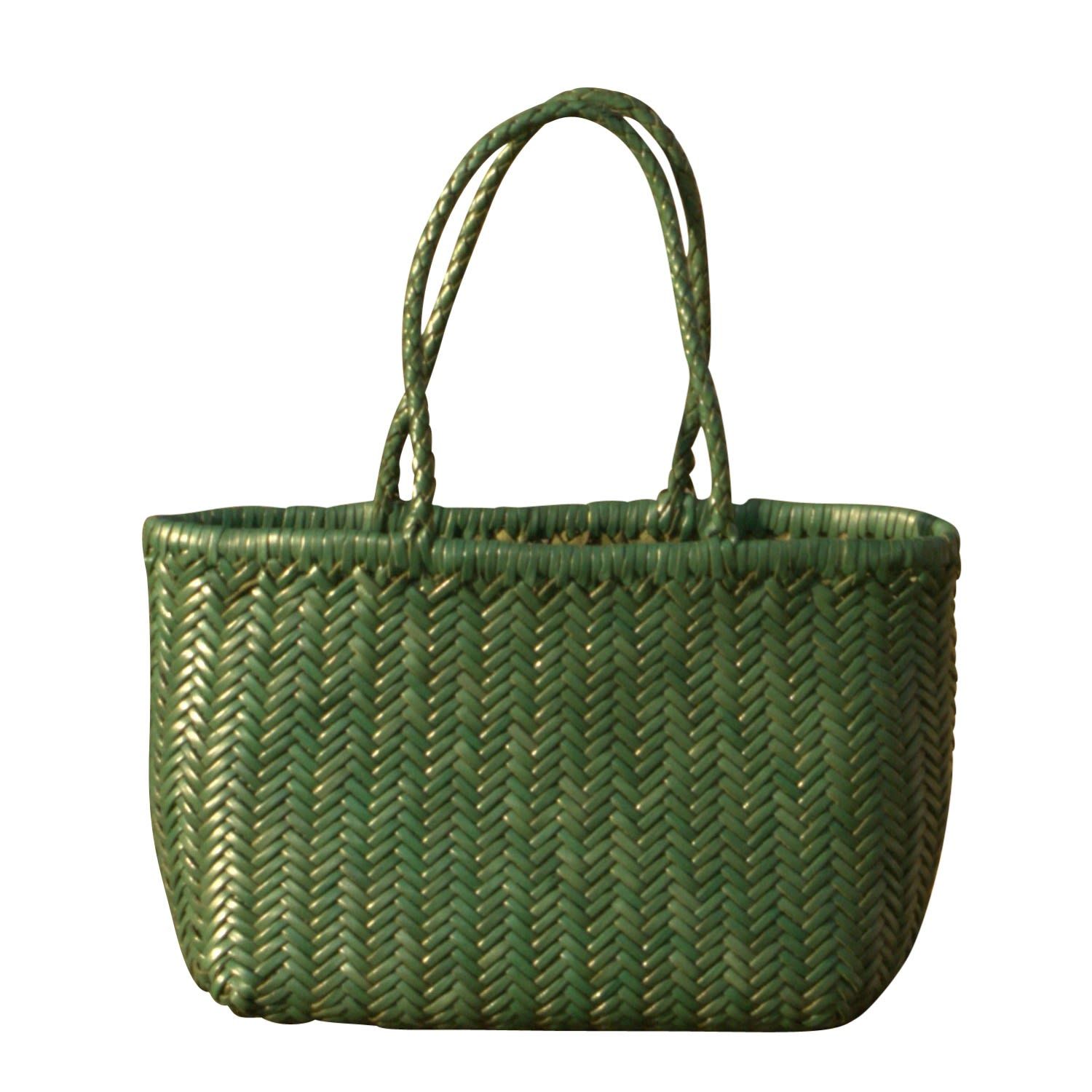 Zigzag Woven Leather Handbag 'Viviana'  Medium Size - Green | Wolf & Badger (US)
