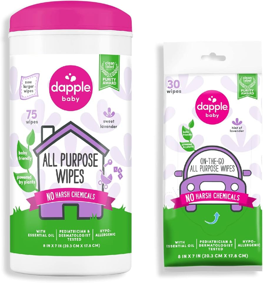 All Purpose Wipes by Dapple Baby, Plant Based & Hypoallergenic Cleaning Wipes, Hint of Lavender, ... | Amazon (US)