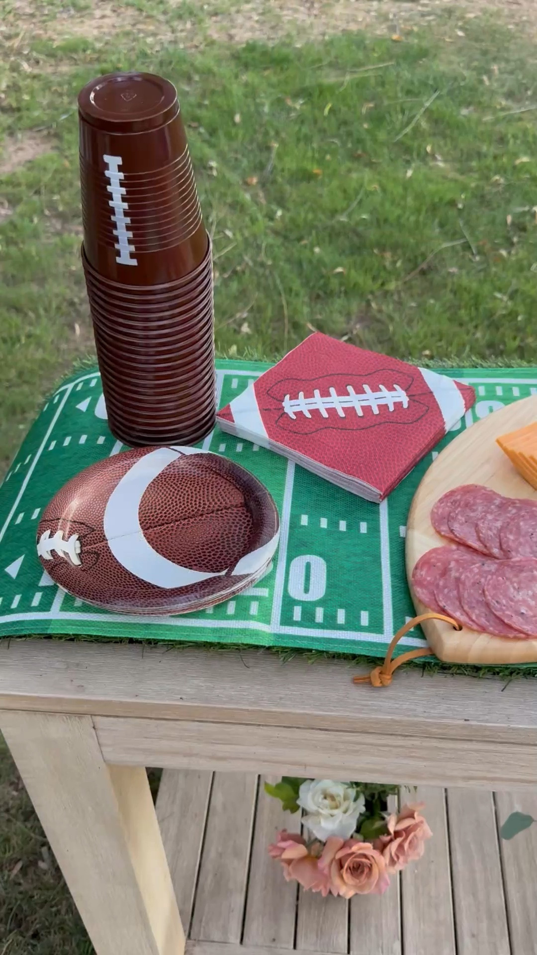 Super Bowl finds! Super Bowl party must haves!! Football cups, napkins, plates, a football shaped charcuterie board, football vases filled with flowers, a football shaped cake, a football shaped platter for appetizers, a touchdown table runner and more!! 🏈❤️

#LTKSeasonal #LTKHome #LTKParties